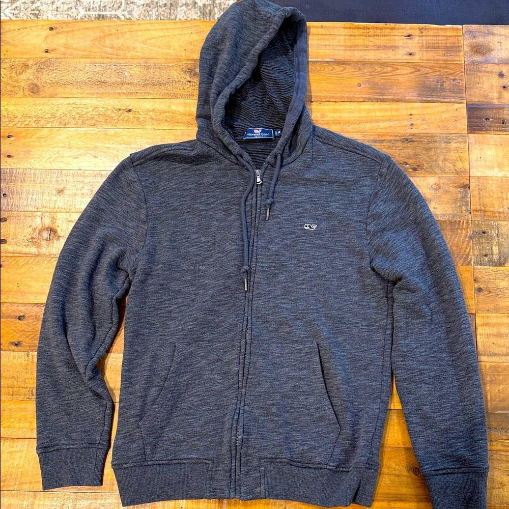 Vineyard Vines Men's Dark Gray Zip-Up Terry Hoodie- Medium
